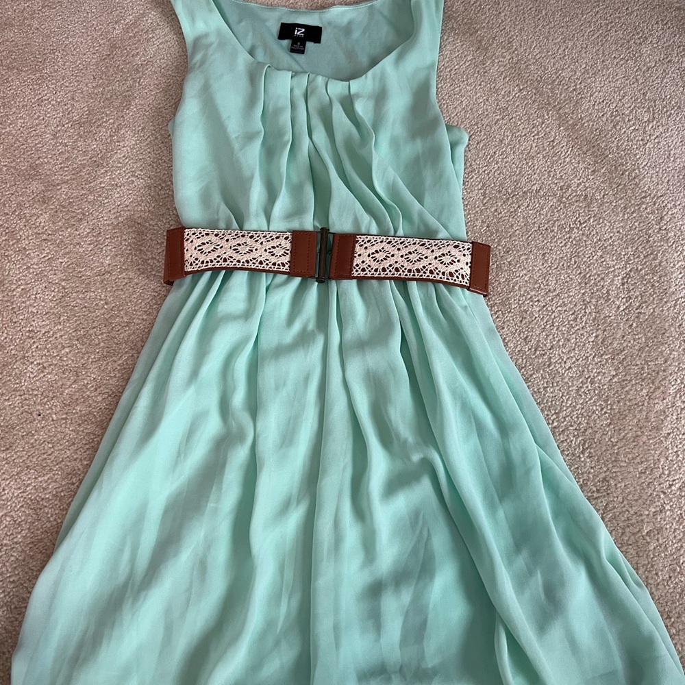 Mint Green Sleeveless Dress with Brown Belt